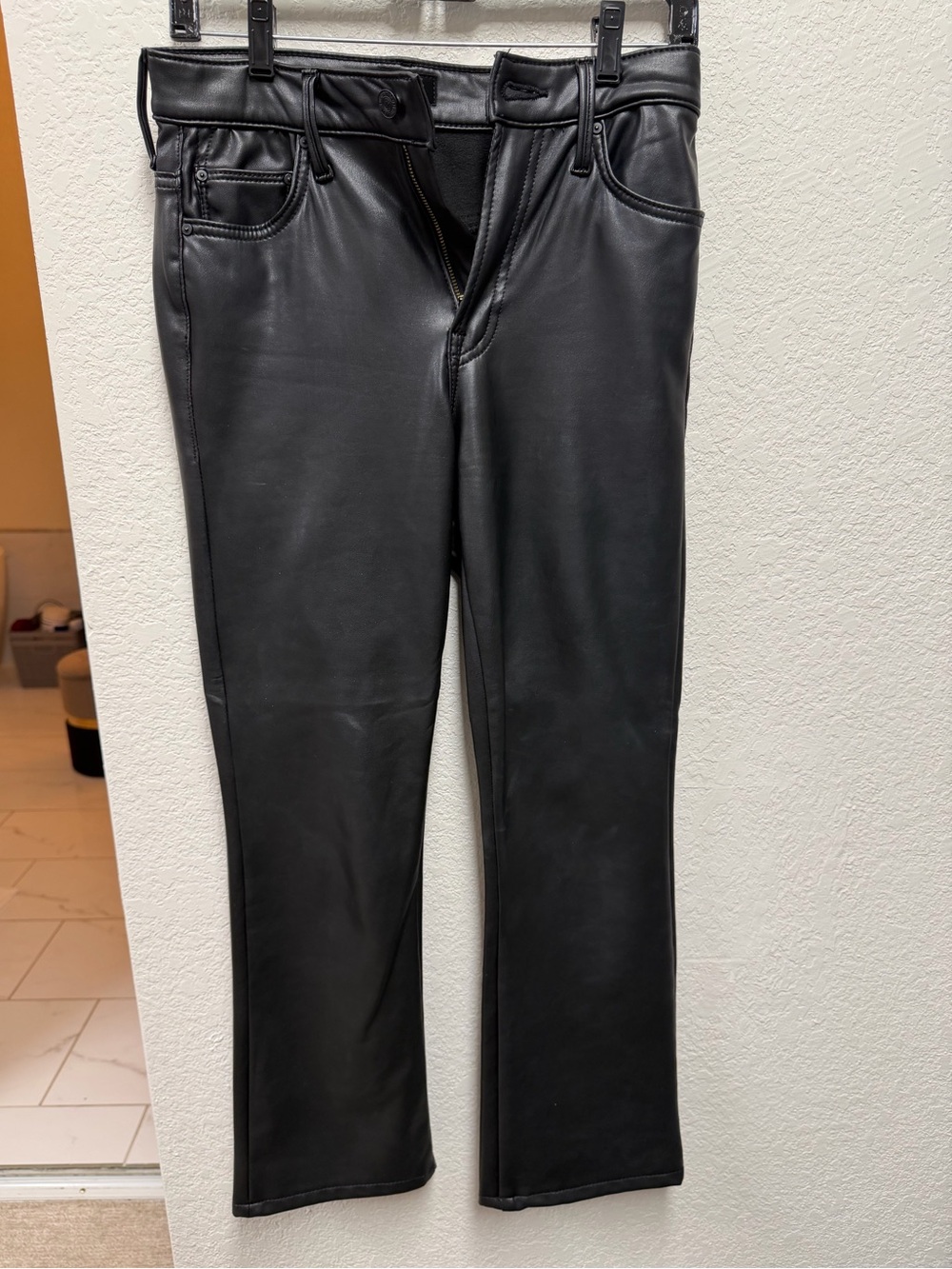 MOTHER Men's Black Straight Faux Leather Jeans